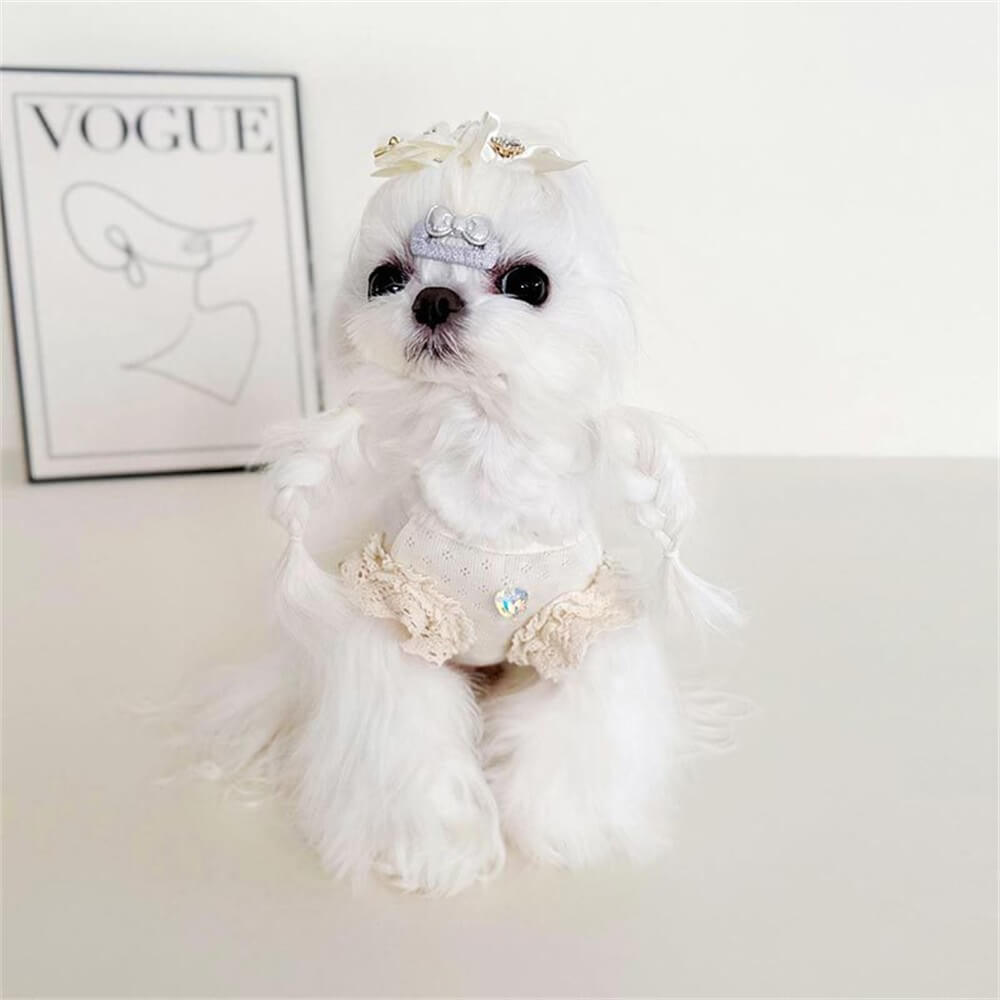 Elegant White Lace Dog Dress with Heart Accent - Perfect for Special Occasions