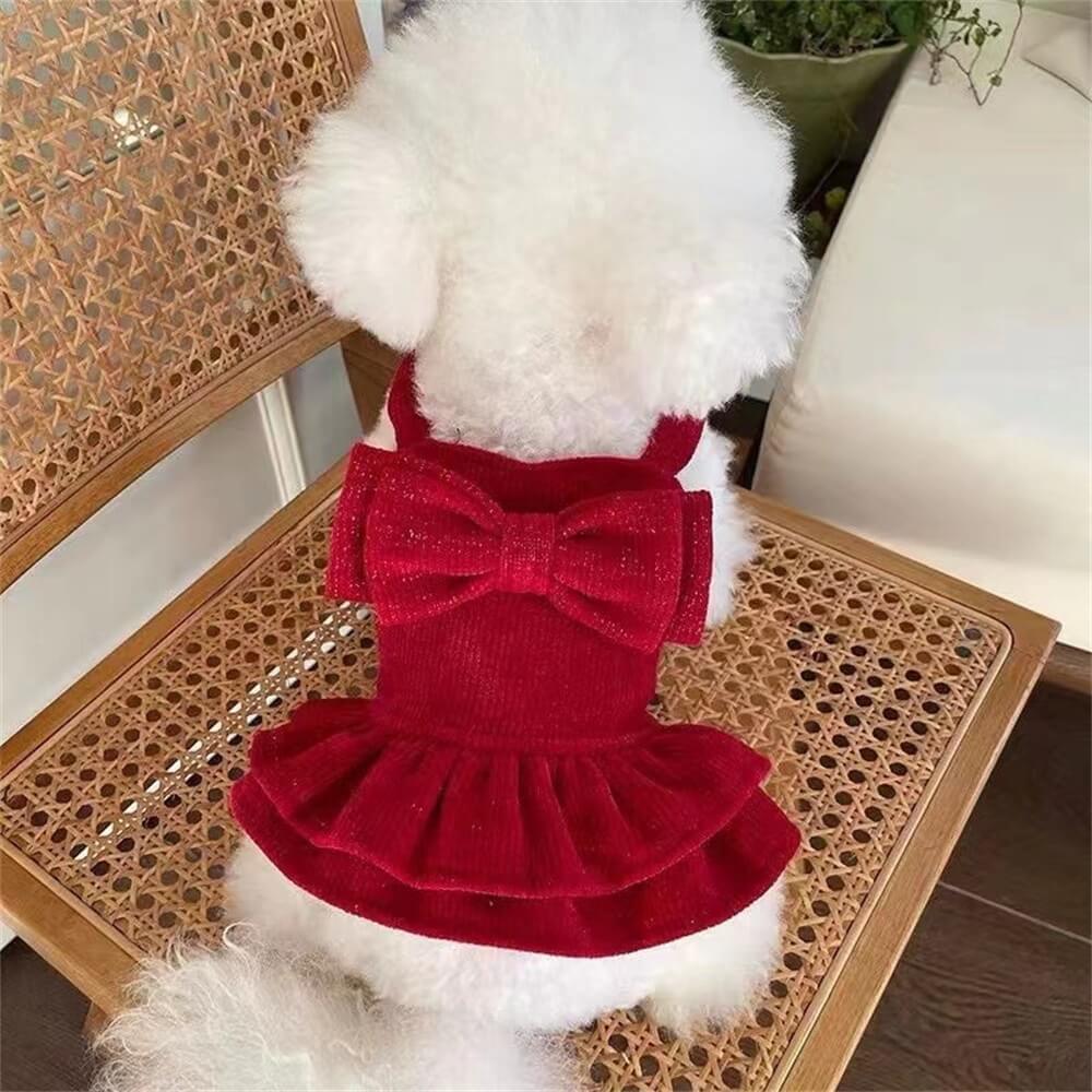 Robe pour chien en velours à nœud rouge – Parfaite pour les occasions spéciales !