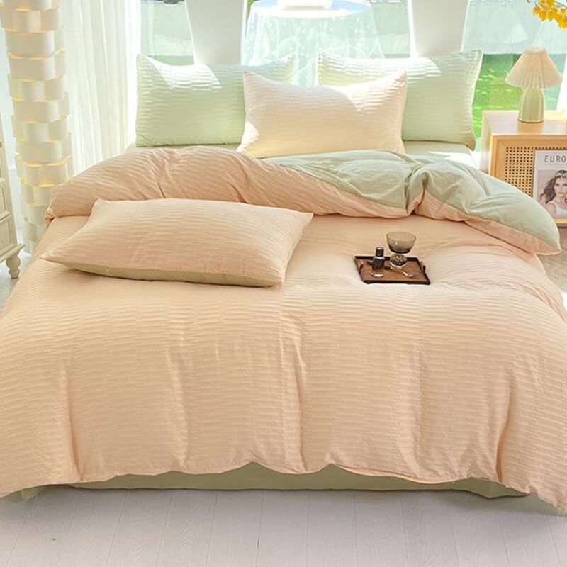 All-Seasons Seersucker Solid Color Comfort Bed Sheet Set