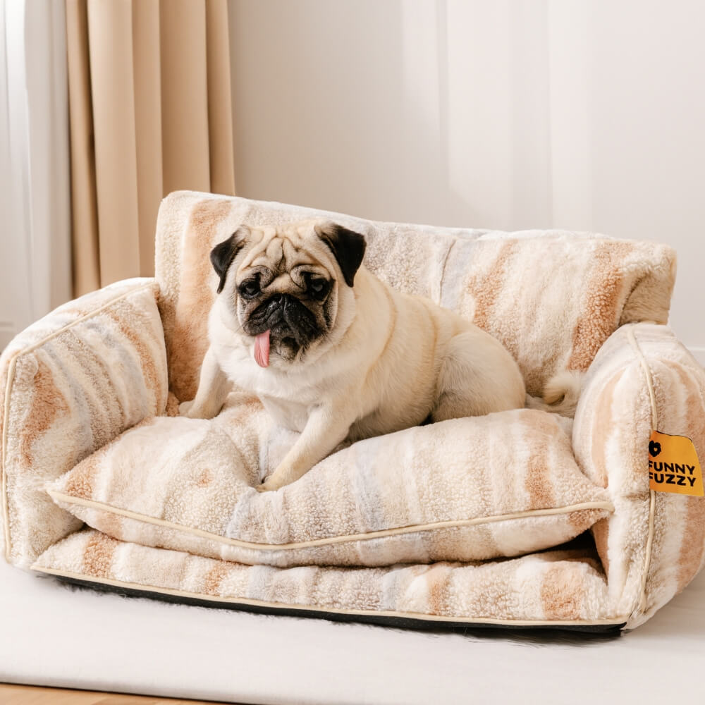 Trendy Striped Faux Lambswool Double Layer Dog & Cat Sofa Bed - Outdoor