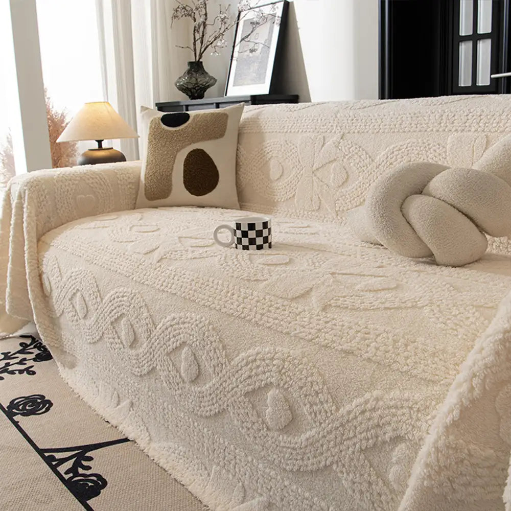 Bowknot Jacquard Plush Multifunctional Sofa Blanket Sofa Cover