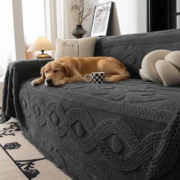 Bowknot Jacquard Plush Multifunctional Sofa Blanket Sofa Cover