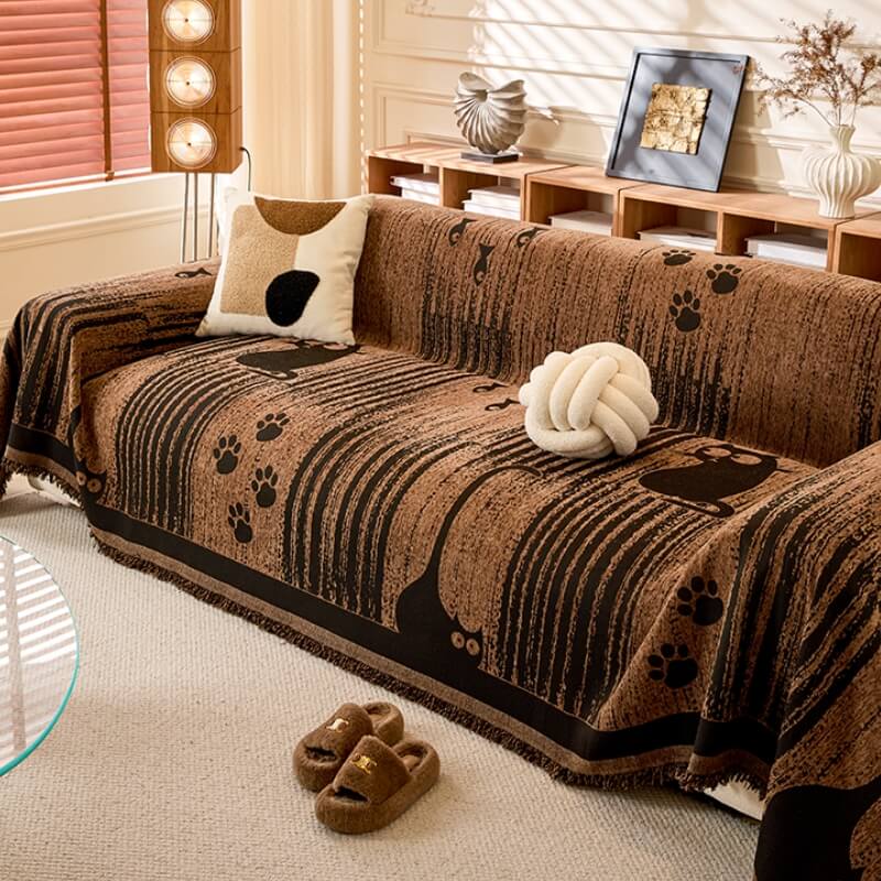 Cartoon Paw Print Chenille Anti-Scratch Throw Sofa Cover