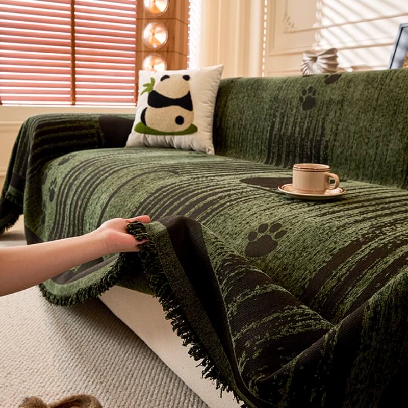 Cartoon Paw Print Chenille Anti-Scratch Throw Sofa Cover