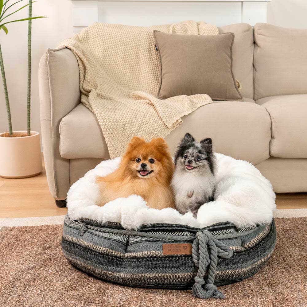 Classic Jacquard Plush Donut Dog Bed - Snuggle Den