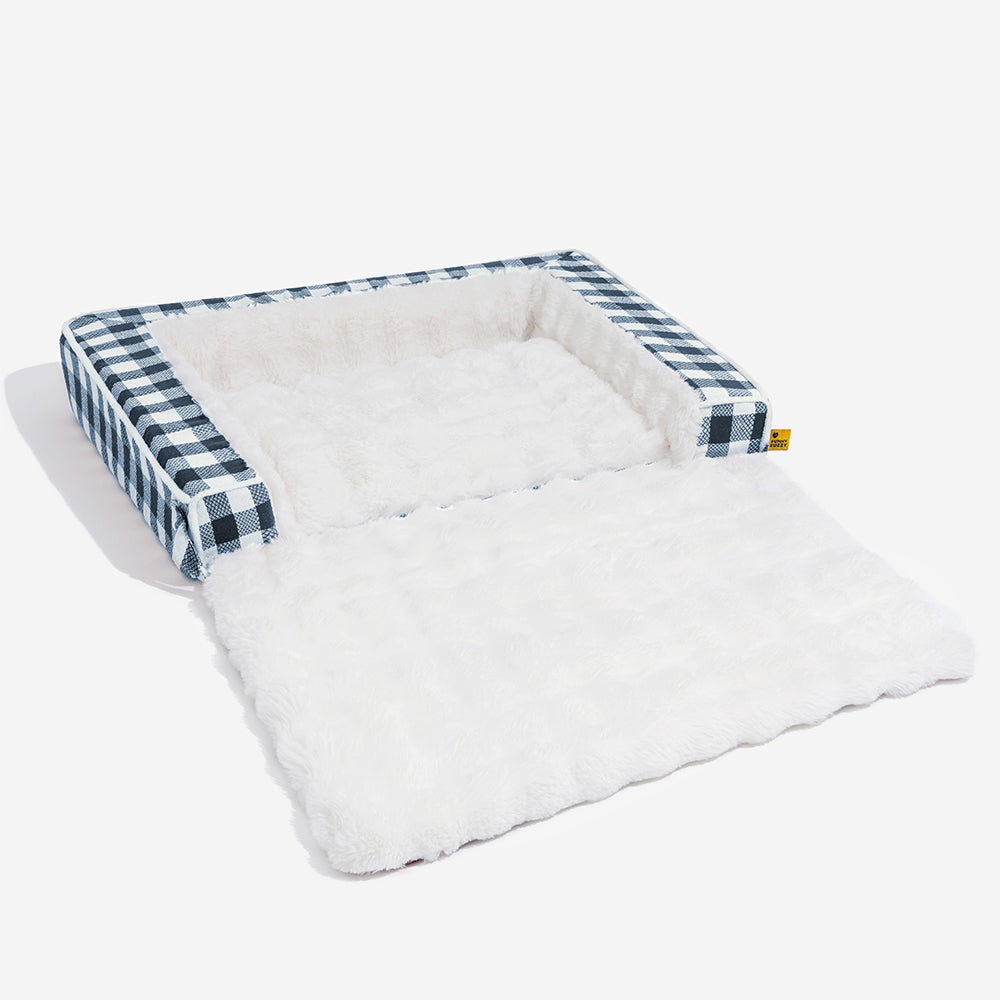 Classic Plaid Ergonomic Calming Dog Bed - Expandable＆Washable