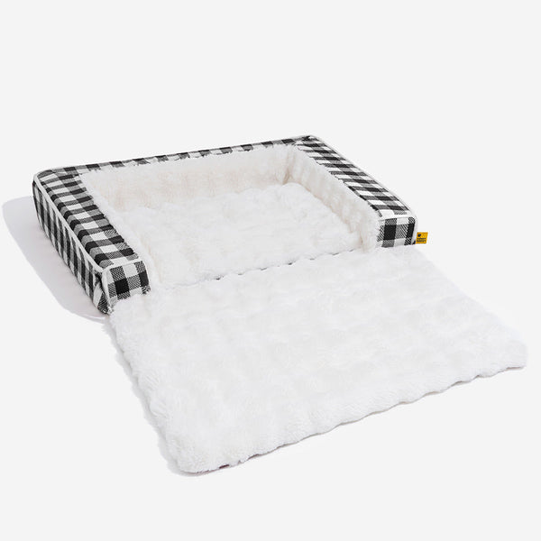 Classic Plaid Ergonomic Calming Dog Bed - Expandable＆Washable