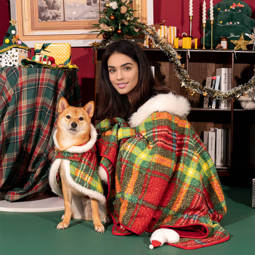 Classic Plaid Warmth Human & Dog Poncho - Festive Companions