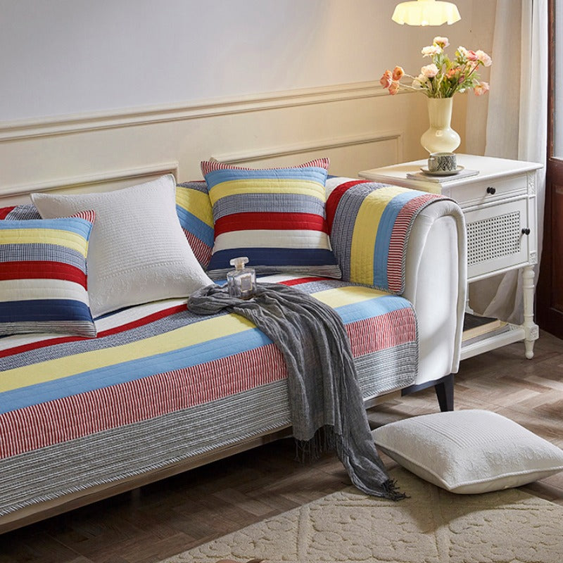 Colorful Striped Quilted Sofa Chic Protector Comfort Couch Cover