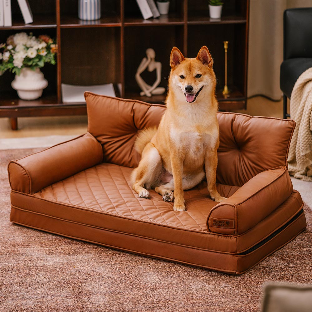 Luxe Faux Leather Foldable Orthopedic Large Dog Bed - Outdoor