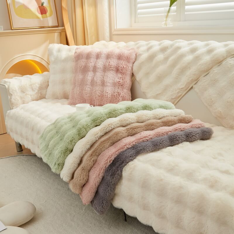 Cozy Plush Solid Colour Non-slip Sofa Cover