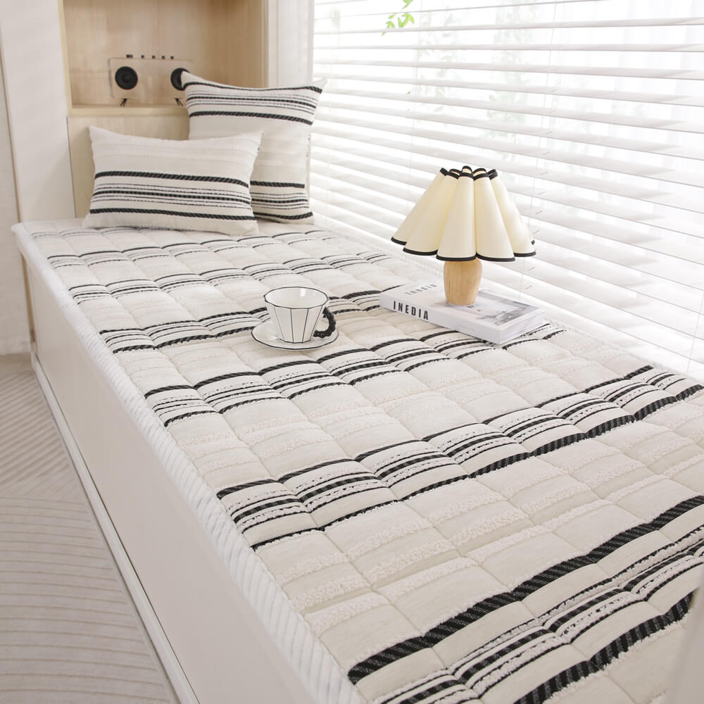 Cozy Chenille Striped Plush Sofa Protector Pet Mat Non-slip Sofa Cover