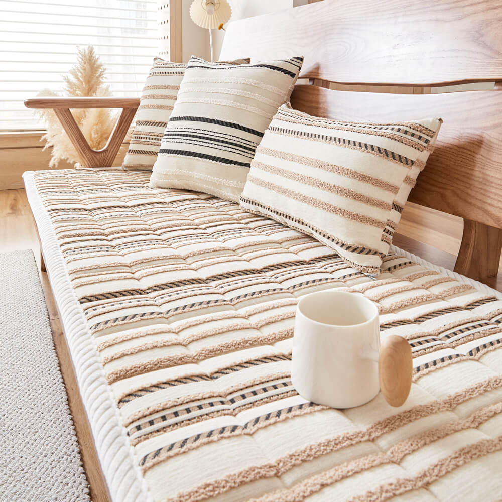 Cozy Chenille Striped Plush Sofa Protector Pet Mat Non-slip Sofa Cover