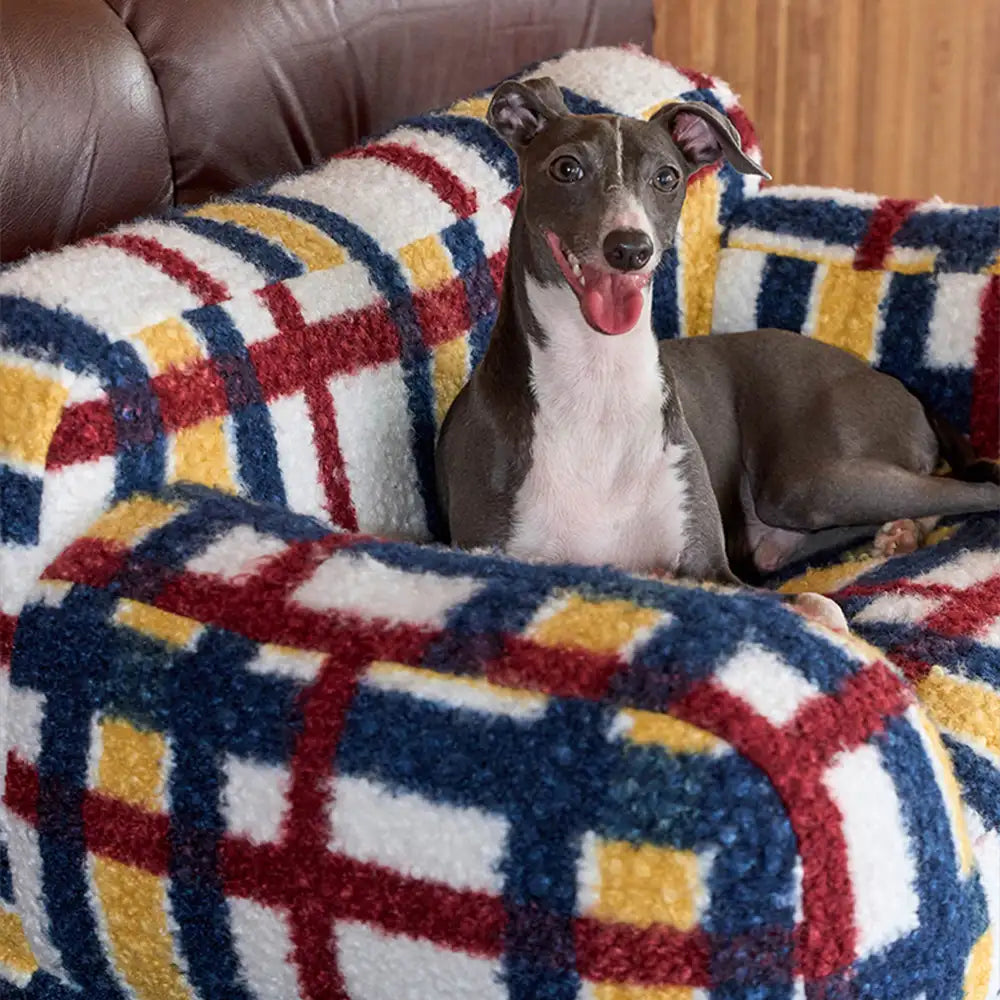 Cozy Plaid Faux Lambs Wool Washable Dog & Cat Sofa Bed - Vintage Modern