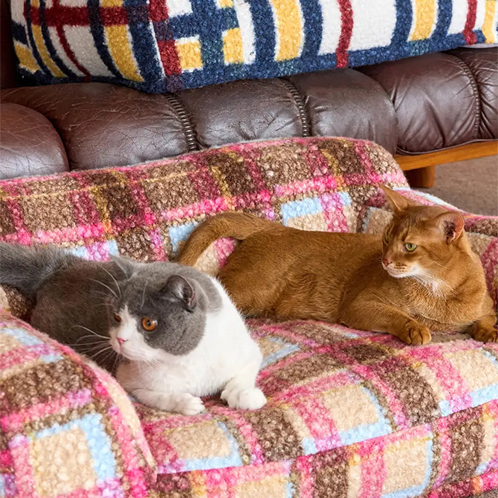 Cozy Plaid Faux Lambs Wool Washable Dog & Cat Sofa Bed - Vintage Modern