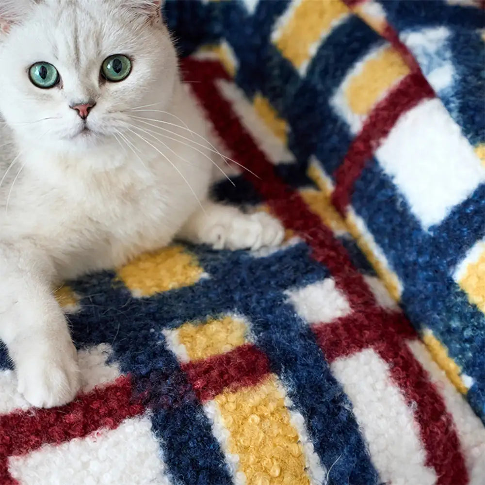Cozy Plaid Faux Lambs Wool Washable Dog & Cat Sofa Bed - Vintage Modern