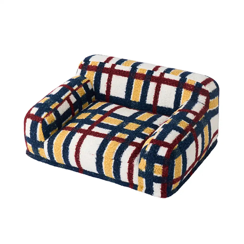 Cozy Plaid Faux Lambs Wool Washable Dog & Cat Sofa Bed - Vintage Modern