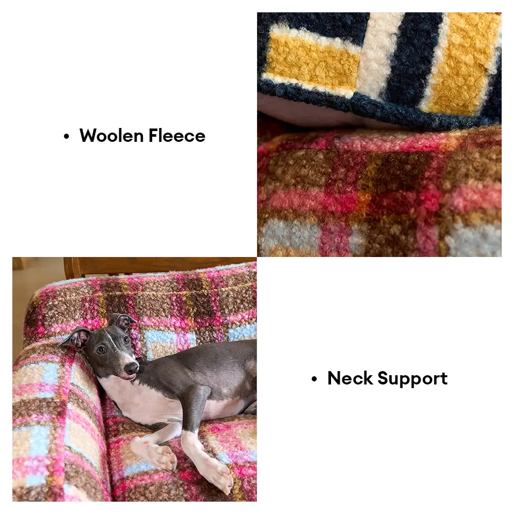 Cozy Plaid Faux Lambs Wool Washable Dog & Cat Sofa Bed - Vintage Modern