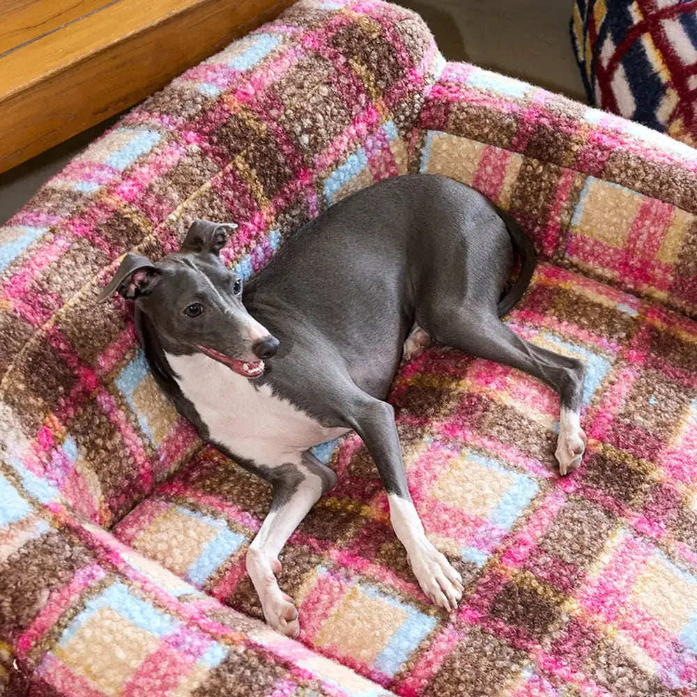 Cozy Plaid Faux Lambs Wool Washable Dog & Cat Sofa Bed - Vintage Modern