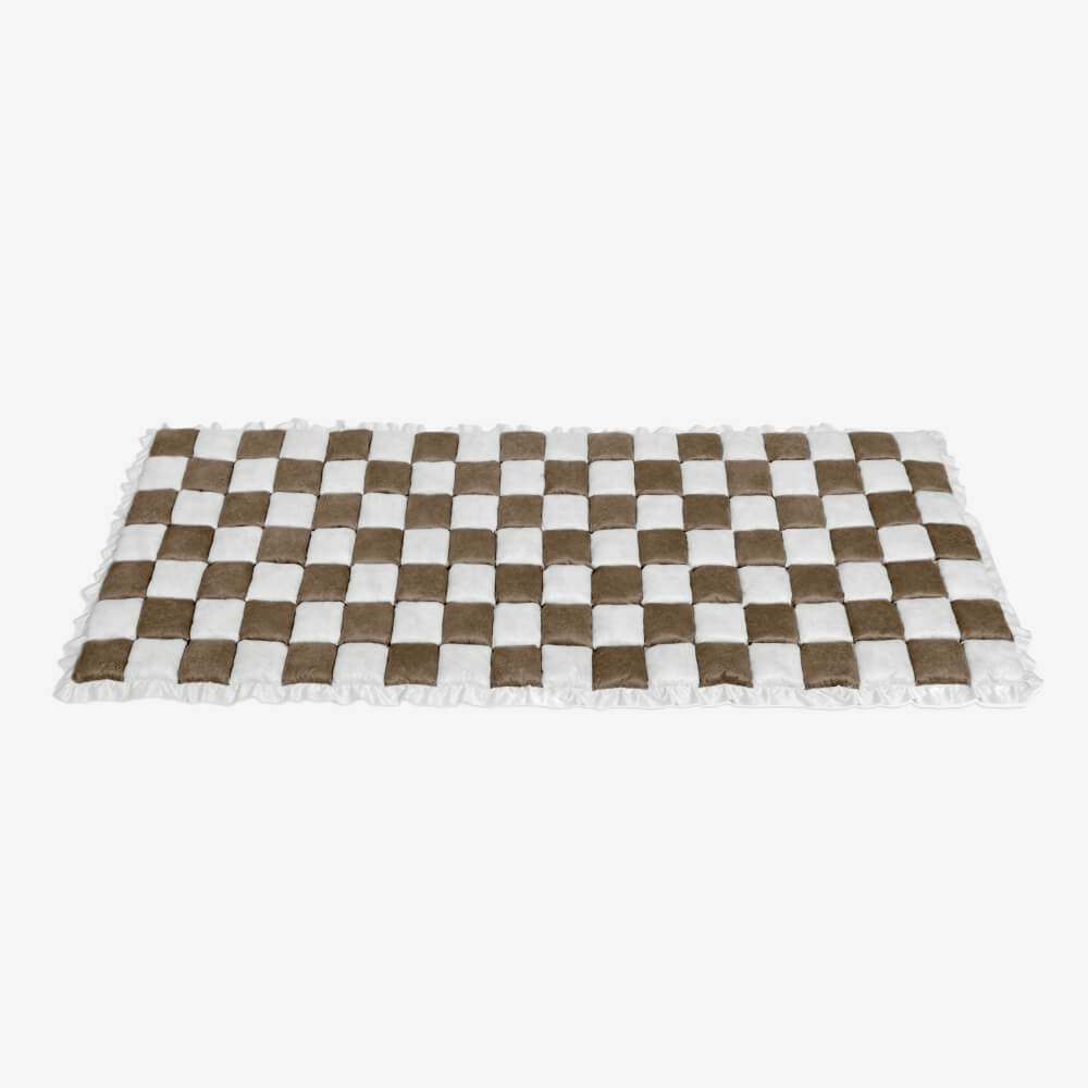 Cream-colored Large Plaid Square Fuzzy Pet Dog Mat Bed Sofa Cover