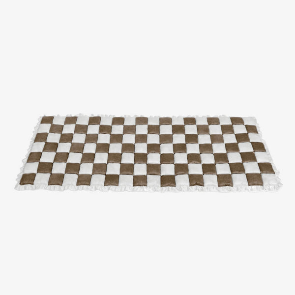 Cream-colored Large Plaid Square Fuzzy Pet Dog Mat Bed Sofa Cover