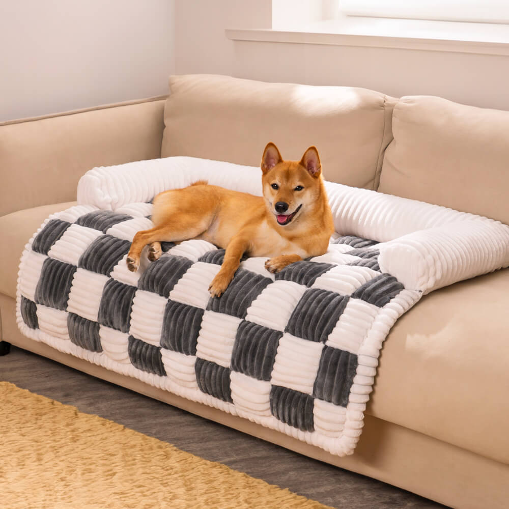 Cream Square Plaid Cozy Dog Furniture Protector Home Bundle 4pcs