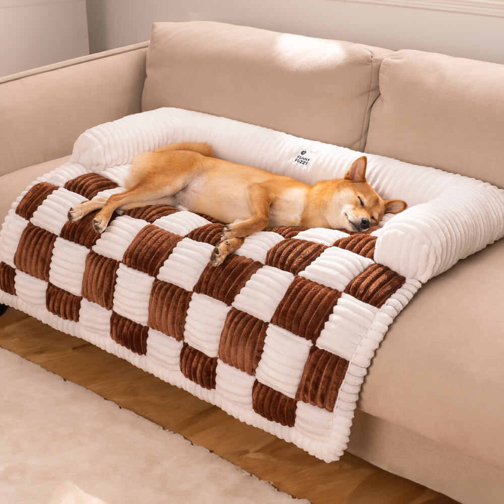 Cream Square Plaid Cozy Dog Furniture Protector Home Bundle 4pcs