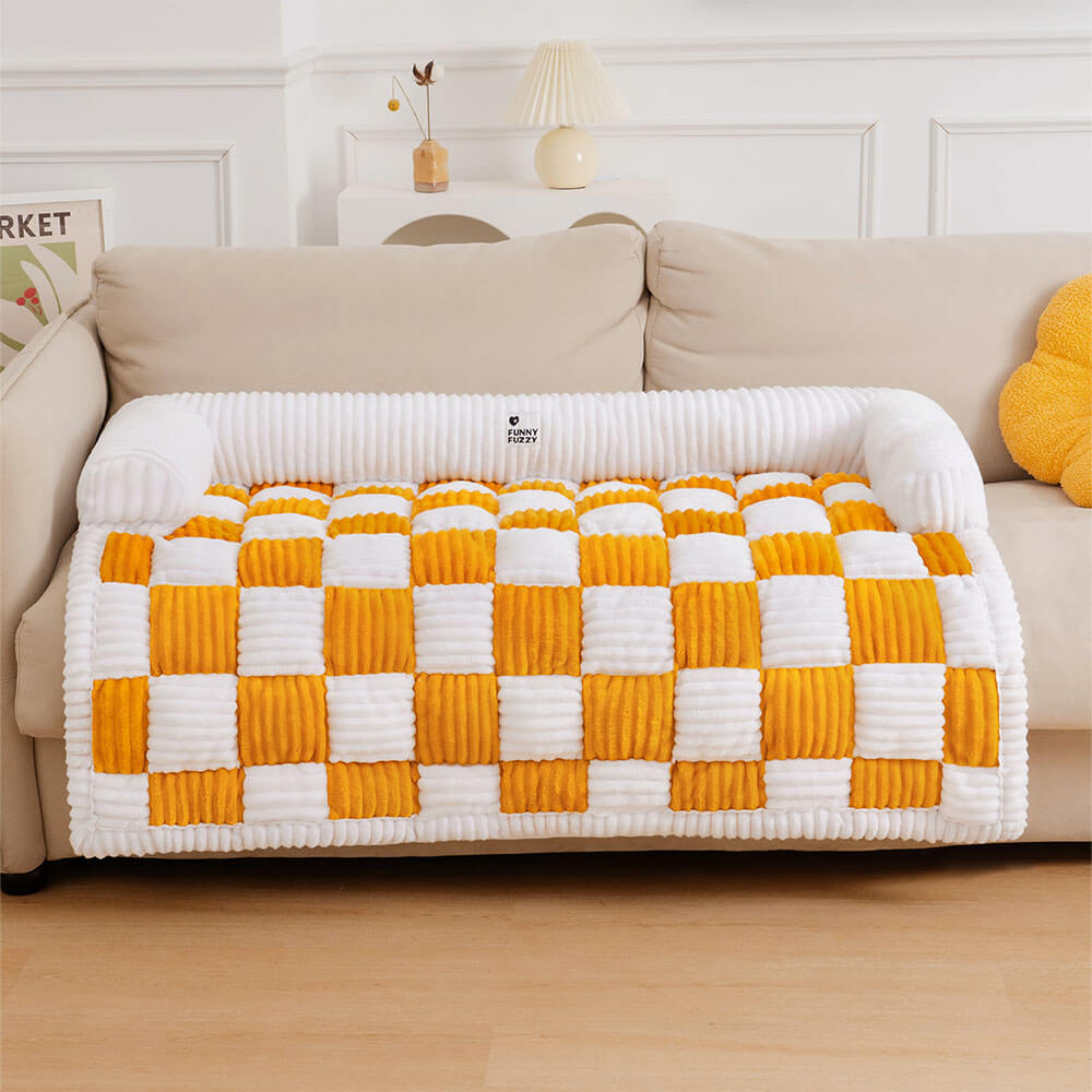 Cream Square Plaid Cozy Dog Mat Furniture Protector Covers