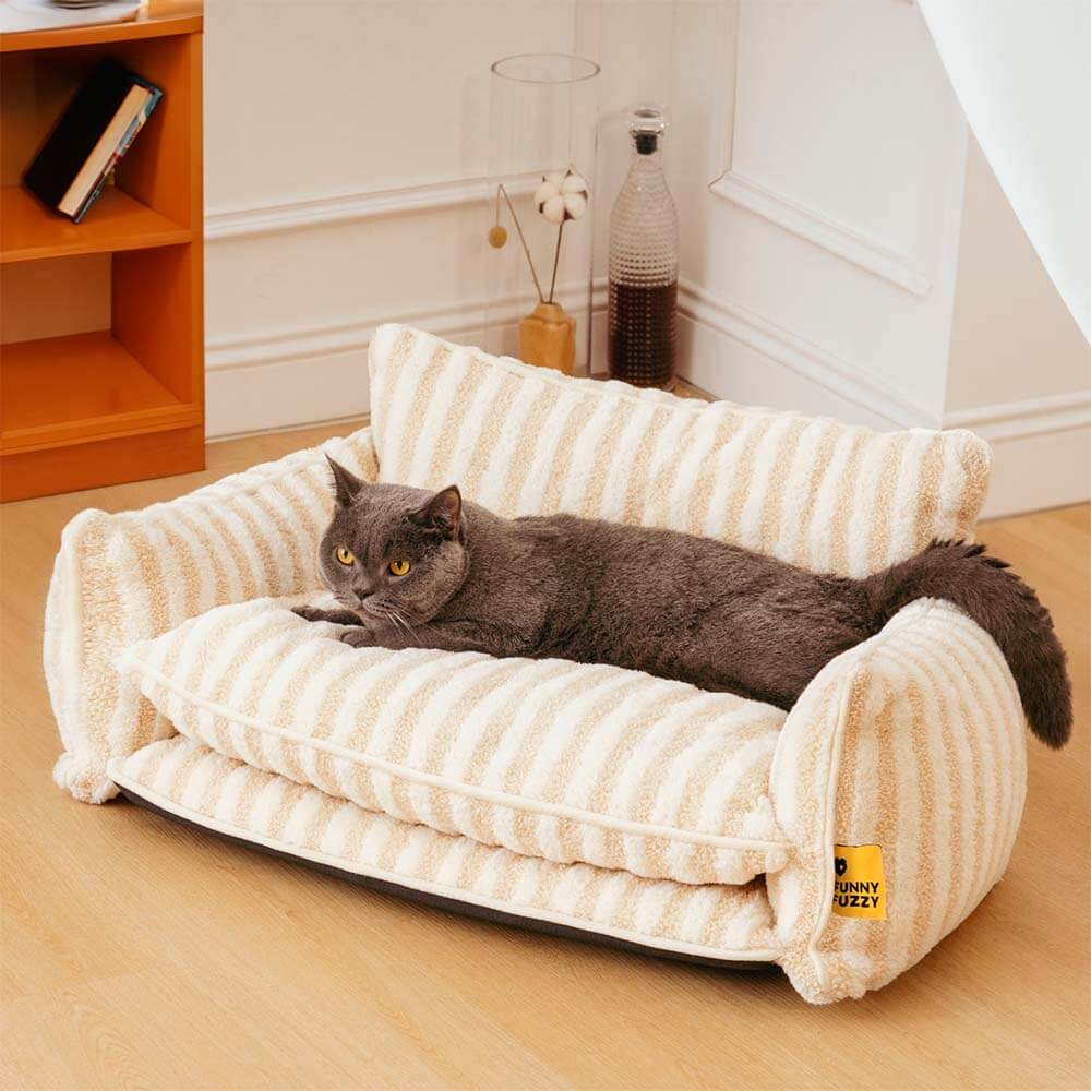 Trendy Striped Faux Lambswool Double Layer Cat Couch Sofa Bed