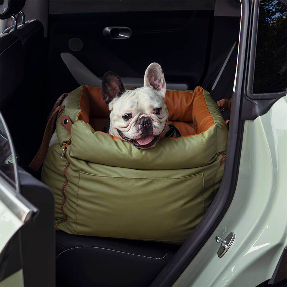 Deluxe Faux Leather Dog Car Seat Booster Bed - Urban Voyager