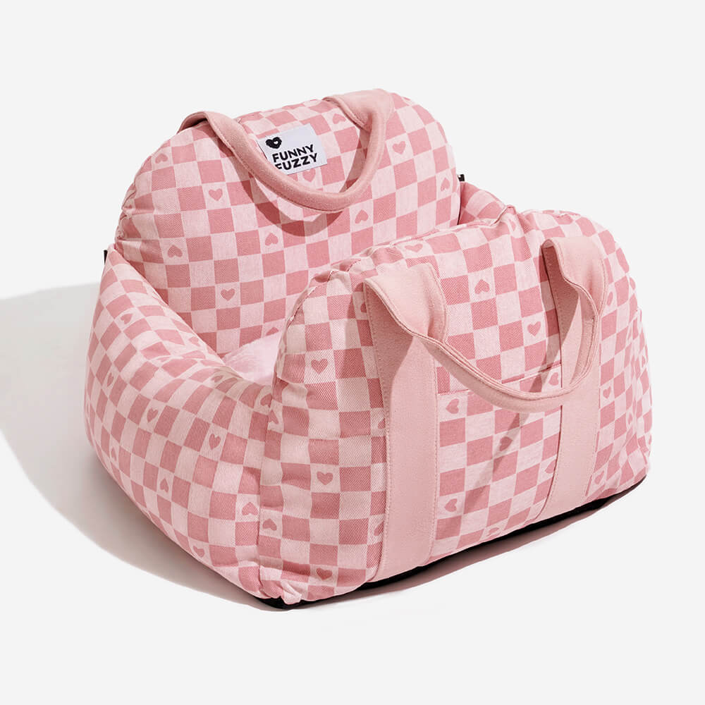 Vintage Heart Checkerboard Dog Car Seat Bed