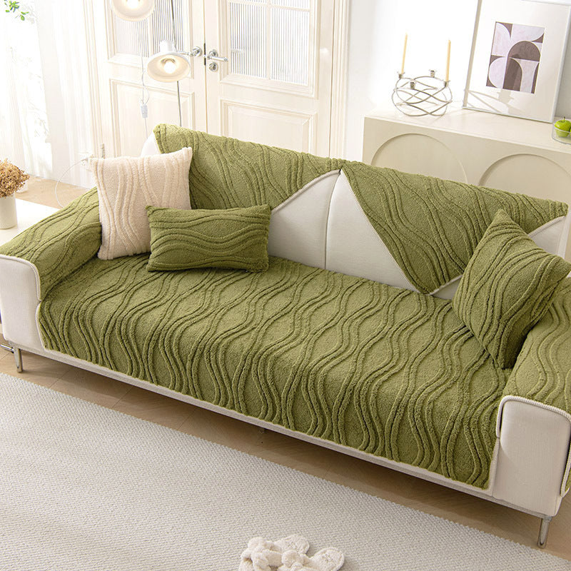 Elegant Grey Textured Non-Slip Thick Plush Couch Cover
