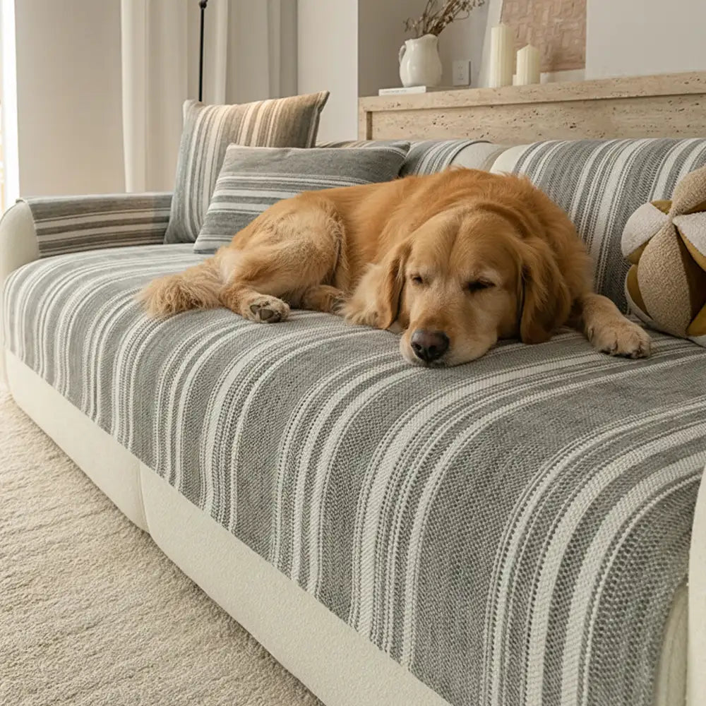 Natural Stripe Chenille Thickend Sofa Protection Washable Non-Slip Sofa Cover