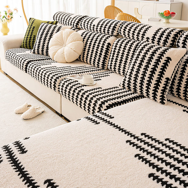 All-Season Soft & Stretchy Fishbone Striped Magic Sofa Cover