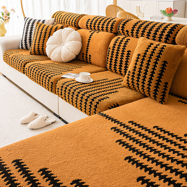 All-Season Soft & Stretchy Fishbone Striped Magic Sofa Cover