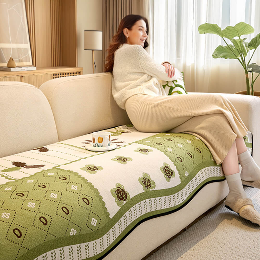 Chenille Scratch-resistant Fabric Pastoral Style  Irregular Shaped Non-slip Sofa Cover