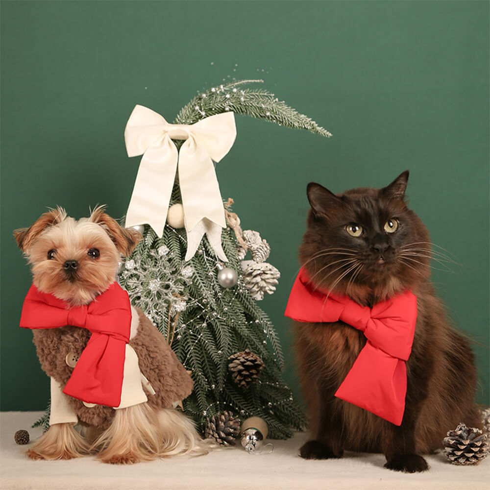 Écharpe réglable pour chien et chat avec nœud papillon de Noël