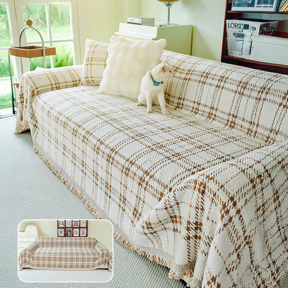 Classic Plaid Reversible Anti-Scratch One-Piece Couch Cover