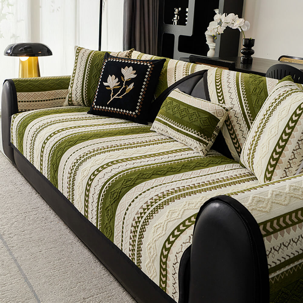 Colorblock Woven Suede Soft Skin-Friendly Anti-Skid Sofa Cover