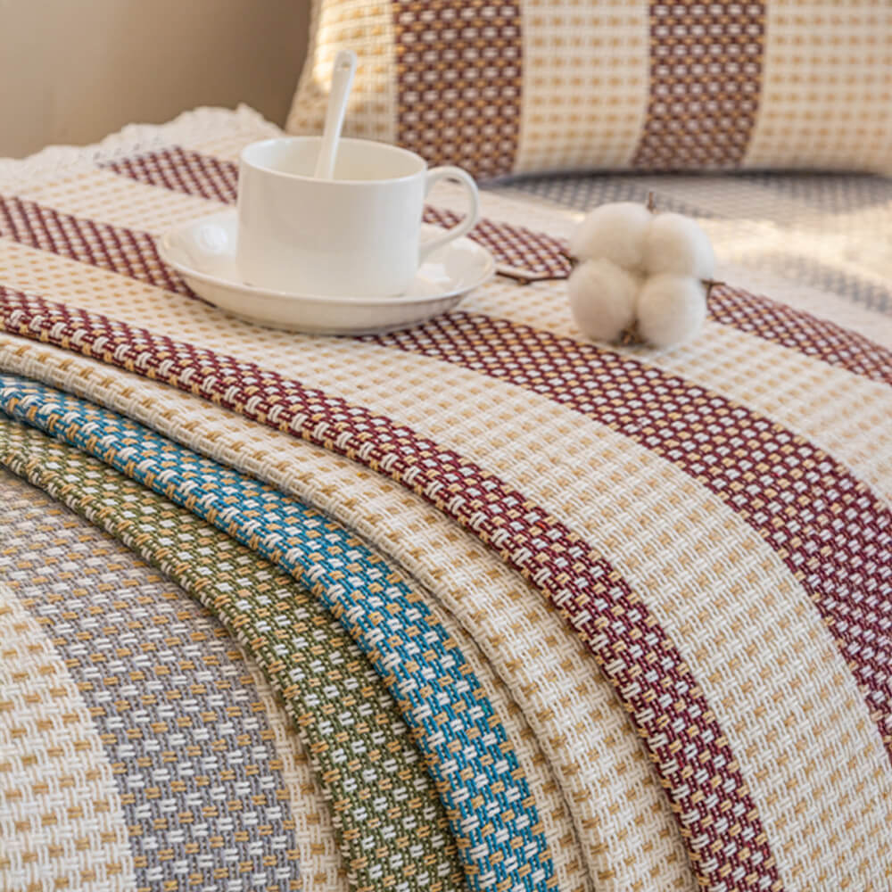 Cotton Linen Stripe Anti-scratch Furniture Protector Sofa Cover