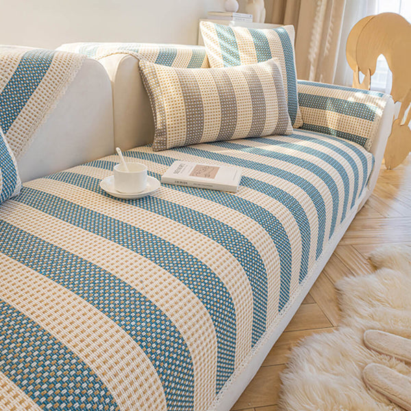 Cotton Linen Stripe Anti-scratch Furniture Protector Sofa Cover