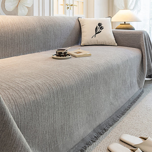 Cream Chenille Textured Pet-Friendly Anti-Scratch Throw Sofa Cover