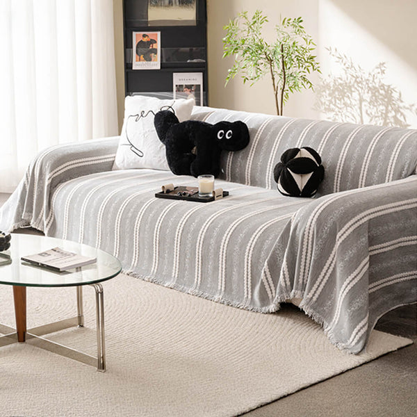 Decorative Stripe Tassel Chenille Throw Sofa Cover