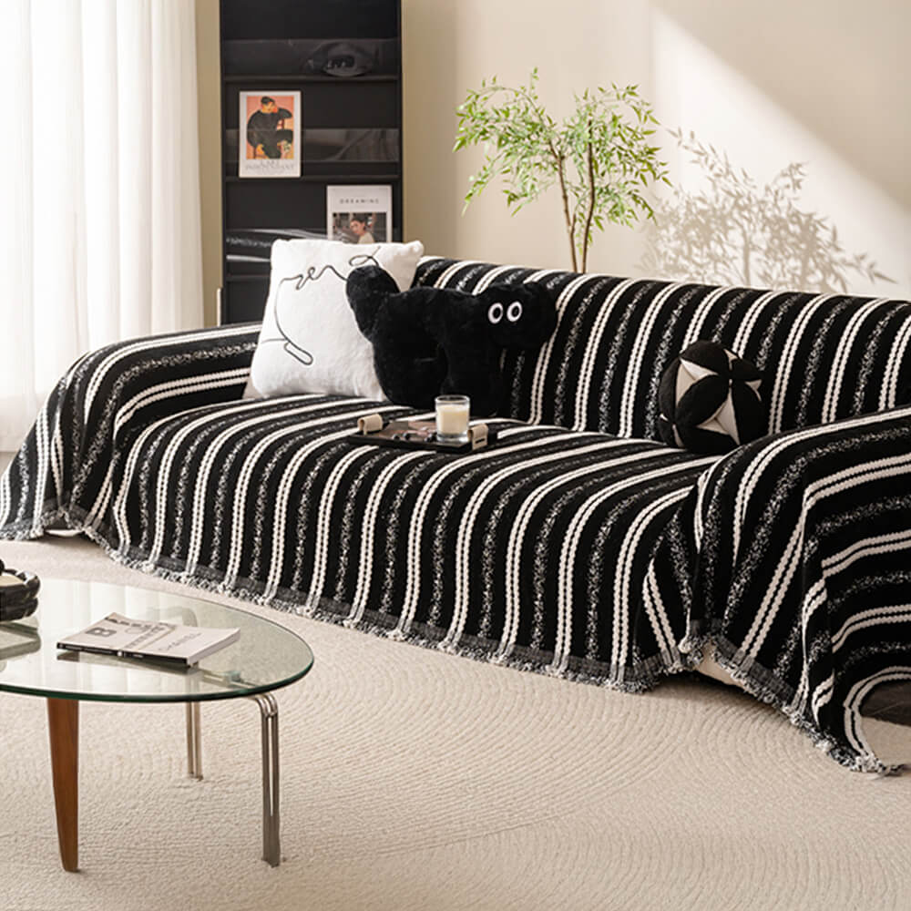 Decorative Stripe Tassel Chenille Throw Sofa Cover