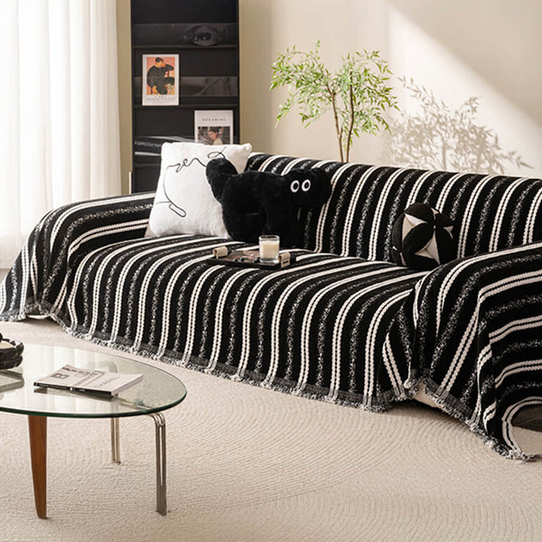 Decorative Stripe Tassel Chenille Throw Sofa Cover