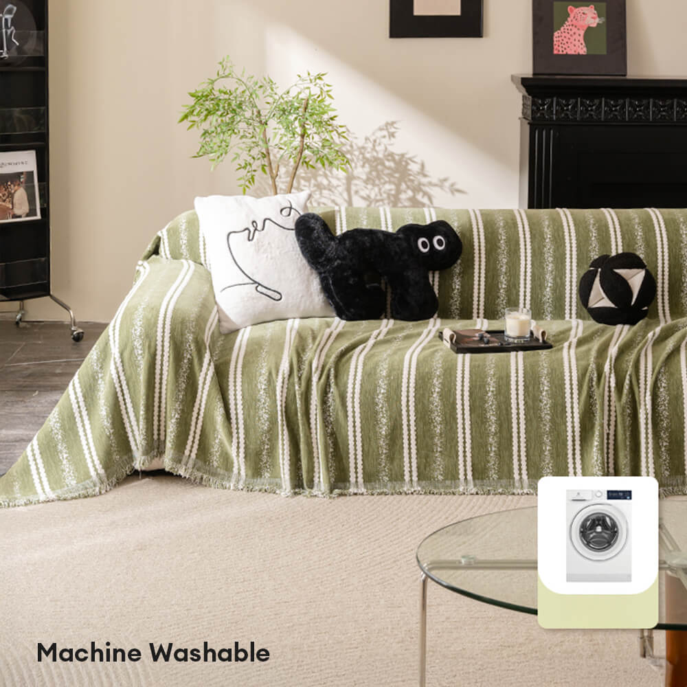 Decorative Stripe Tassel Chenille Throw Sofa Cover