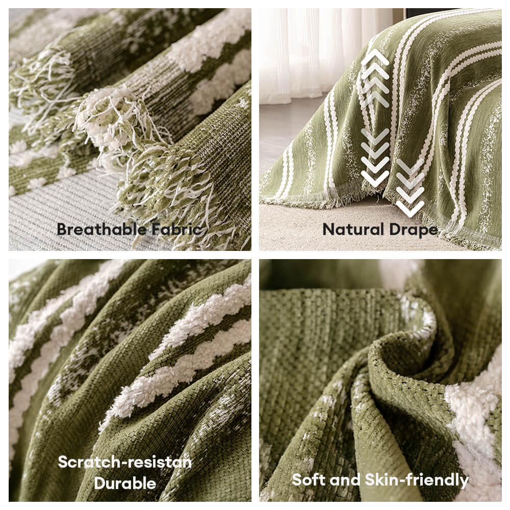 Decorative Stripe Tassel Chenille Throw Sofa Cover