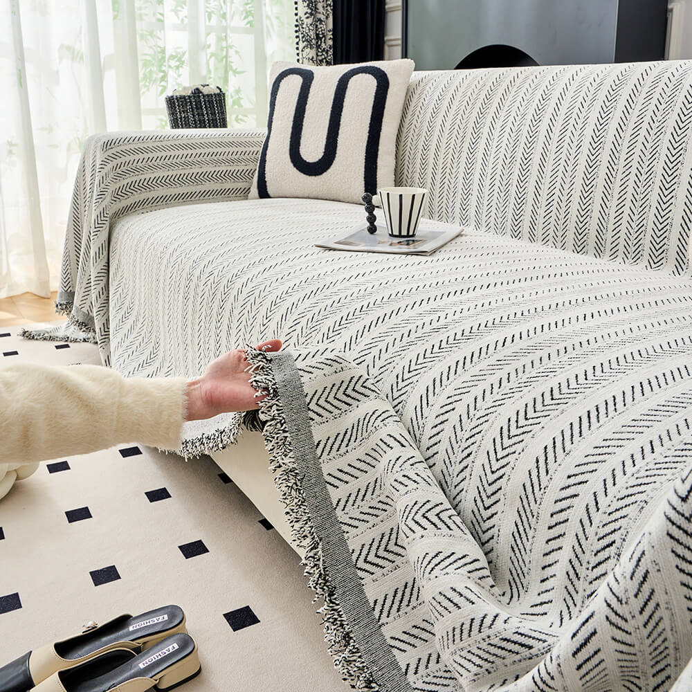 Elegant Herringbone Chenille Textured Throw Sofa Cover