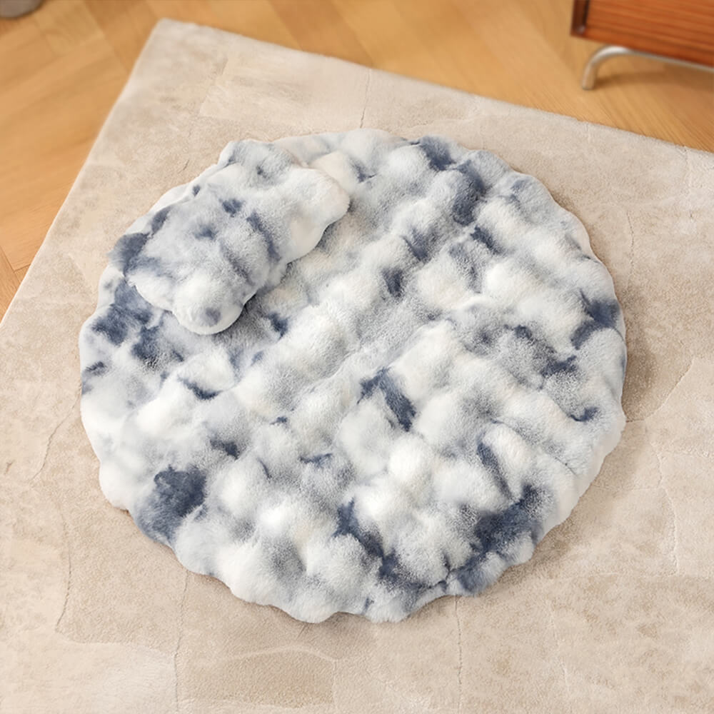 Faux Fur Warmth-Retaining Round Dog & Cat Mat with Pillow