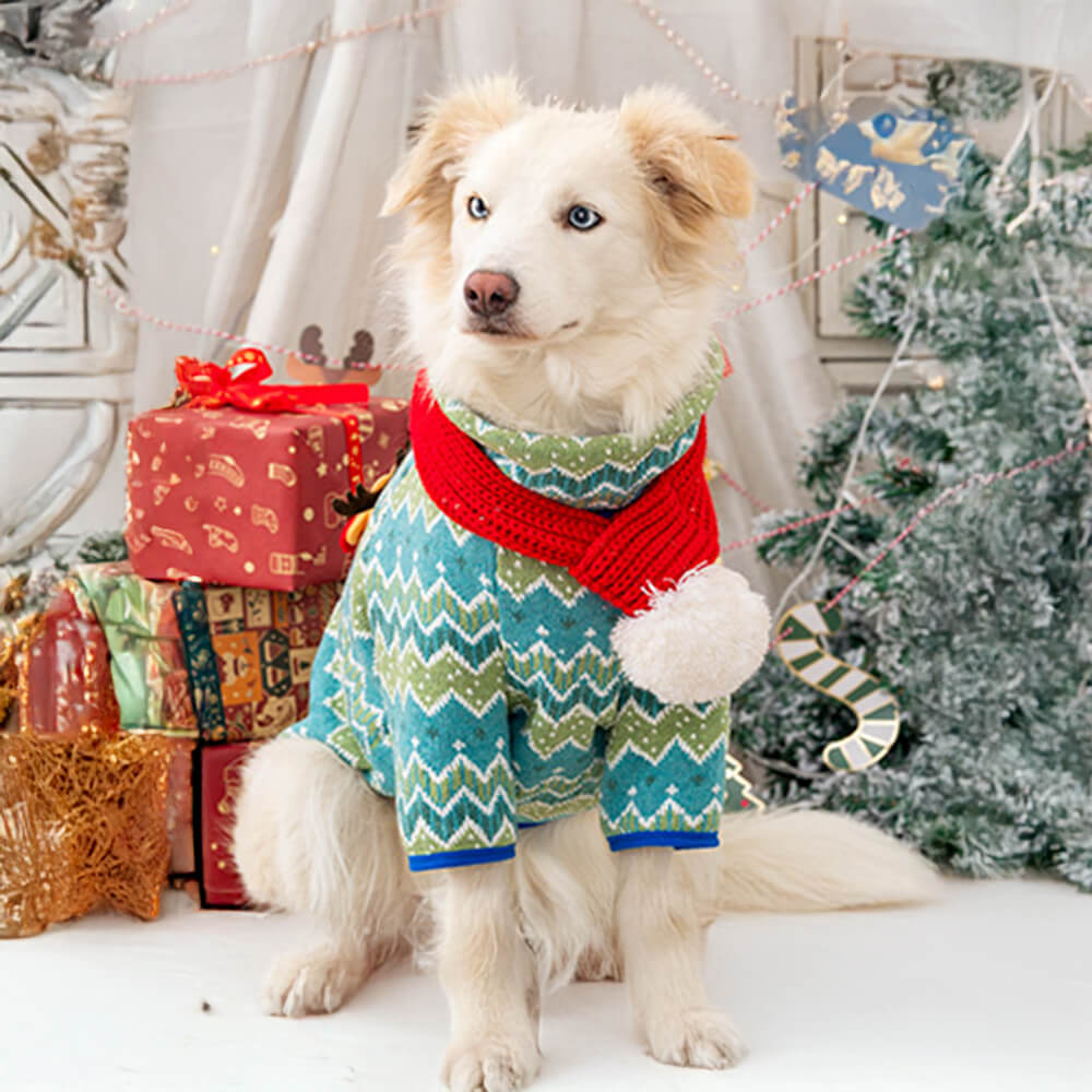 Pull pour chien en tricot motif Père Noël et renne de Noël festif